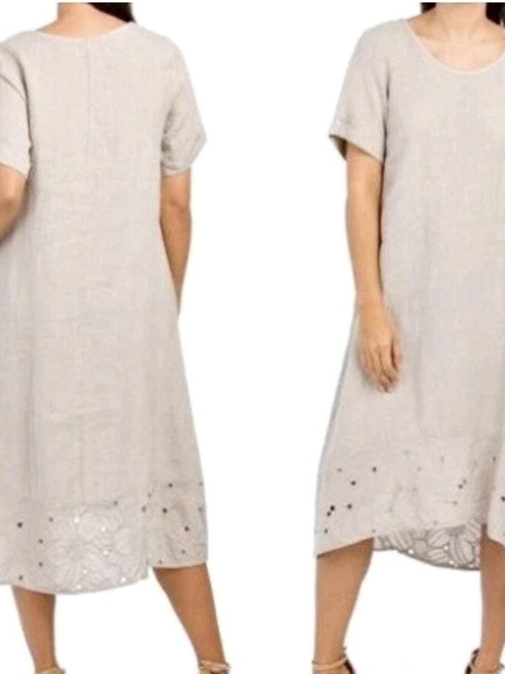 ROSEMARINE 100% Italian Linen Short Sleeve Hi-lo Crochet Hem Dress  3XL